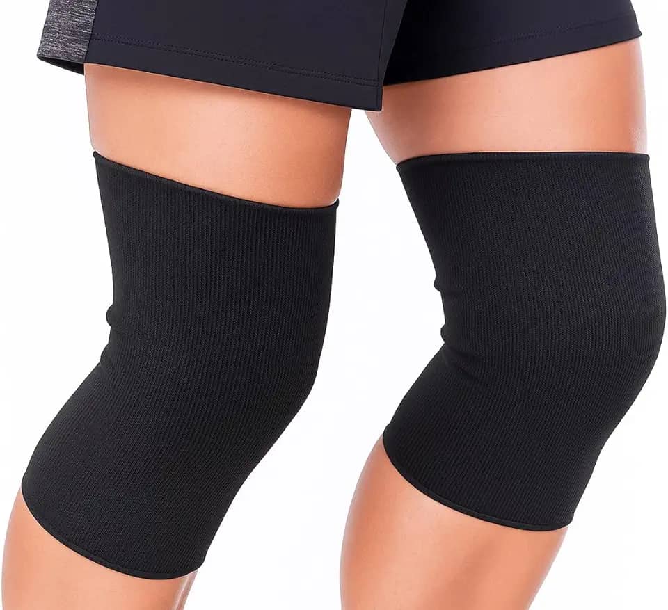 KIT com 2 Joelheira de poliester preta Lisa Elástica Ortopédica De Compressão Dores Ortopédica Recuperação - SHACK