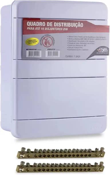 Force Line - Quadro Distr.16 Disjuntores+barramento Din Embutir, Branco