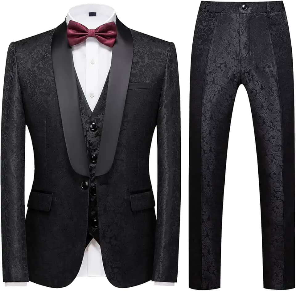 Conjunto de terno masculino slim fit de smoking de 3 peças para formatura festa de casamento Paisley jaqueta colete calça roupa de baile
