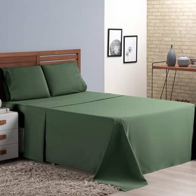 Jogo de Cama Casal Padrão Percal 400 Fios Ponto Palito 04 Peças, Antiácaro, Não faz bolinha Toque Extra Macio (Verde)