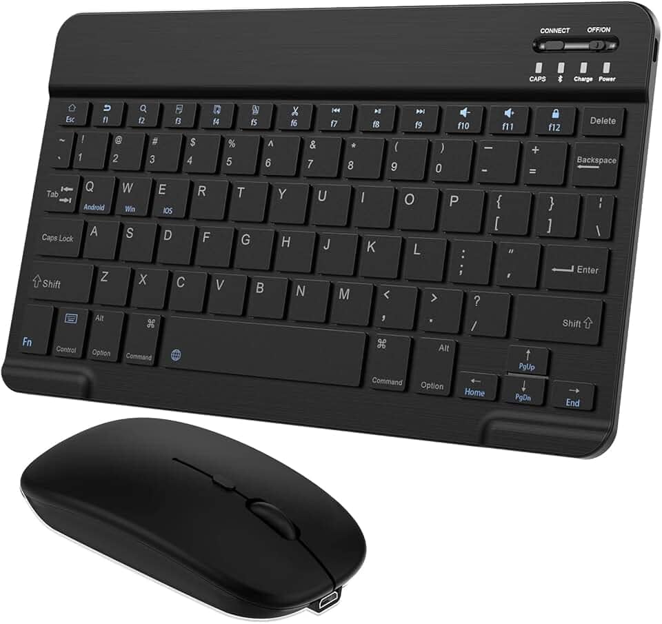 Combo de teclado e mouse Bluetooth ultrafino, portátil, recarregável, teclado sem fio para tablet Android, celular, smartphone, iPhone, iPad mini, Pro Air 10.2 10.9 11 12.9 33.0 cm (preto)