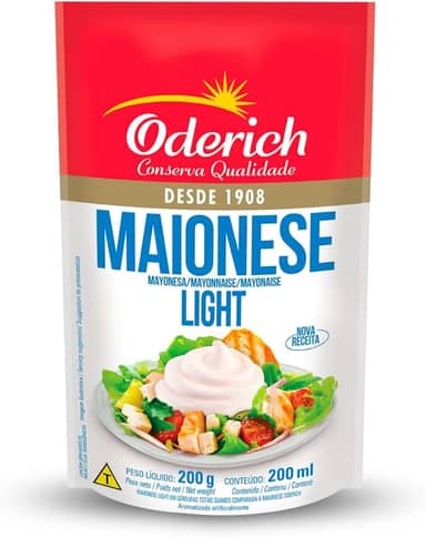 Maionese Light Stand-Up Pouch Oderich 200G, Maionese Cremosa Com Menor Teor De Gordura, Bege, Selecionada E Saborosa, Textura Homogênea E Aveludada, Pronta Para Consumo E Embalagem Prática, Tradição E