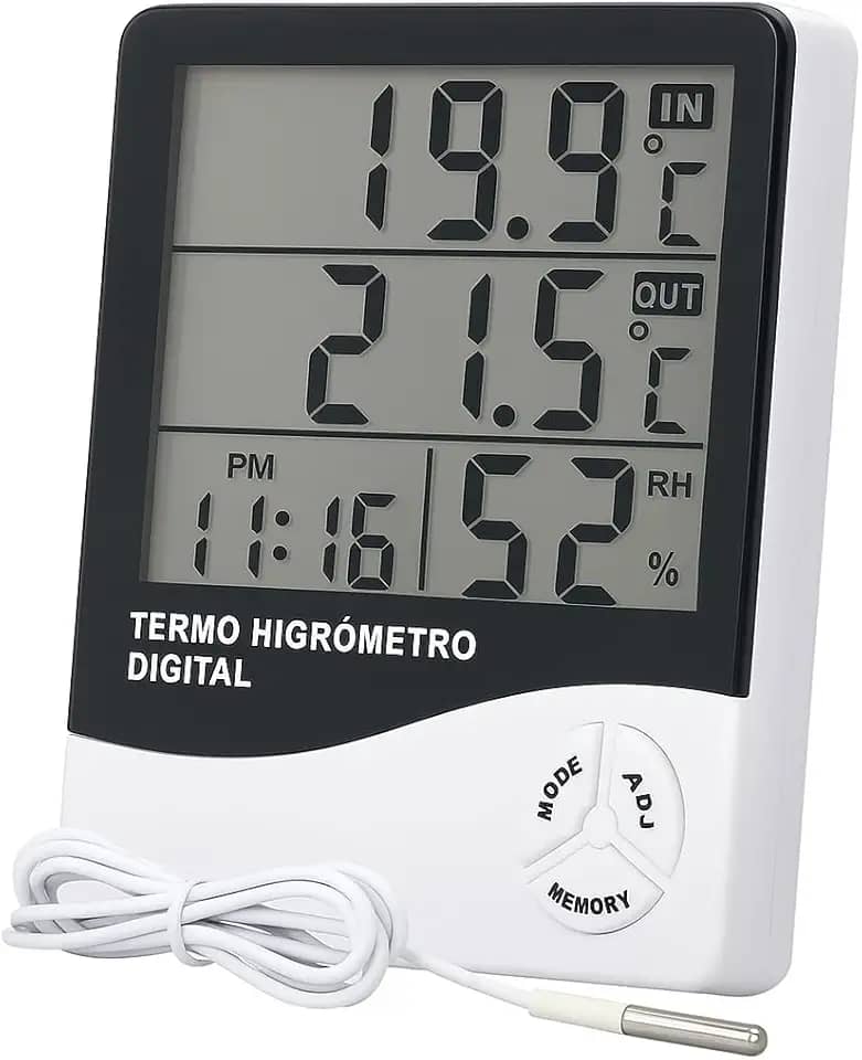 Termômetro e Higrômetro Digital Alta Precisão Memória de Máx e Mín, Relógio Integrado, Display Fácil Leitura Qualidade Premium