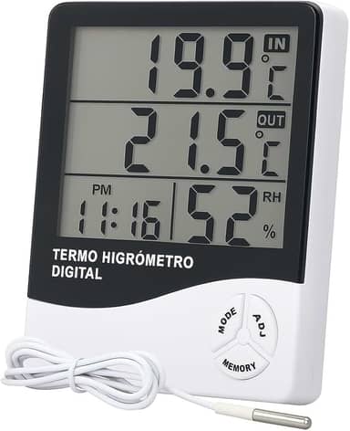 Termômetro e Higrômetro Digital Alta Precisão Memória de Máx e Mín, Relógio Integrado, Display Fácil Leitura Qualidade Premium
