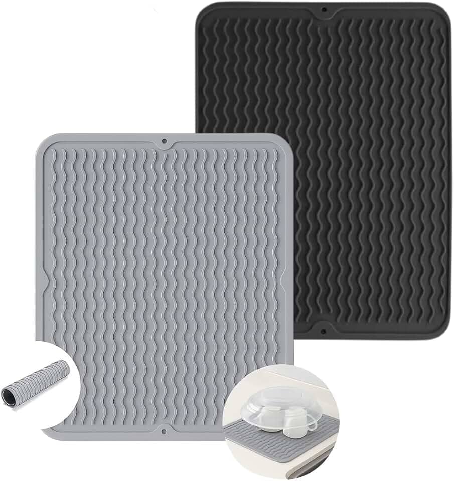 Tapete Escorredor de Louça Silicone Alta Absorção Antiderrapante Descanso de Panelas Resistente ao Calor Usado em Balcão Pia de Cozinha Forro de Geladeira ou Gaveta Ecológico Cor Variável Premium