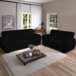 Kit Capa Para Sofa 2 e 3 Lugares Malha Gel Elasticada Ajustavel Coladinha (Preto)