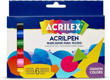 Caneta para Tecido, Acrilex, 6 Cores Sortidas, Acrilpen