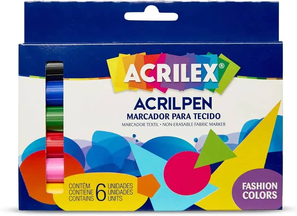 Caneta para Tecido, Acrilex, 6 Cores Sortidas, Acrilpen