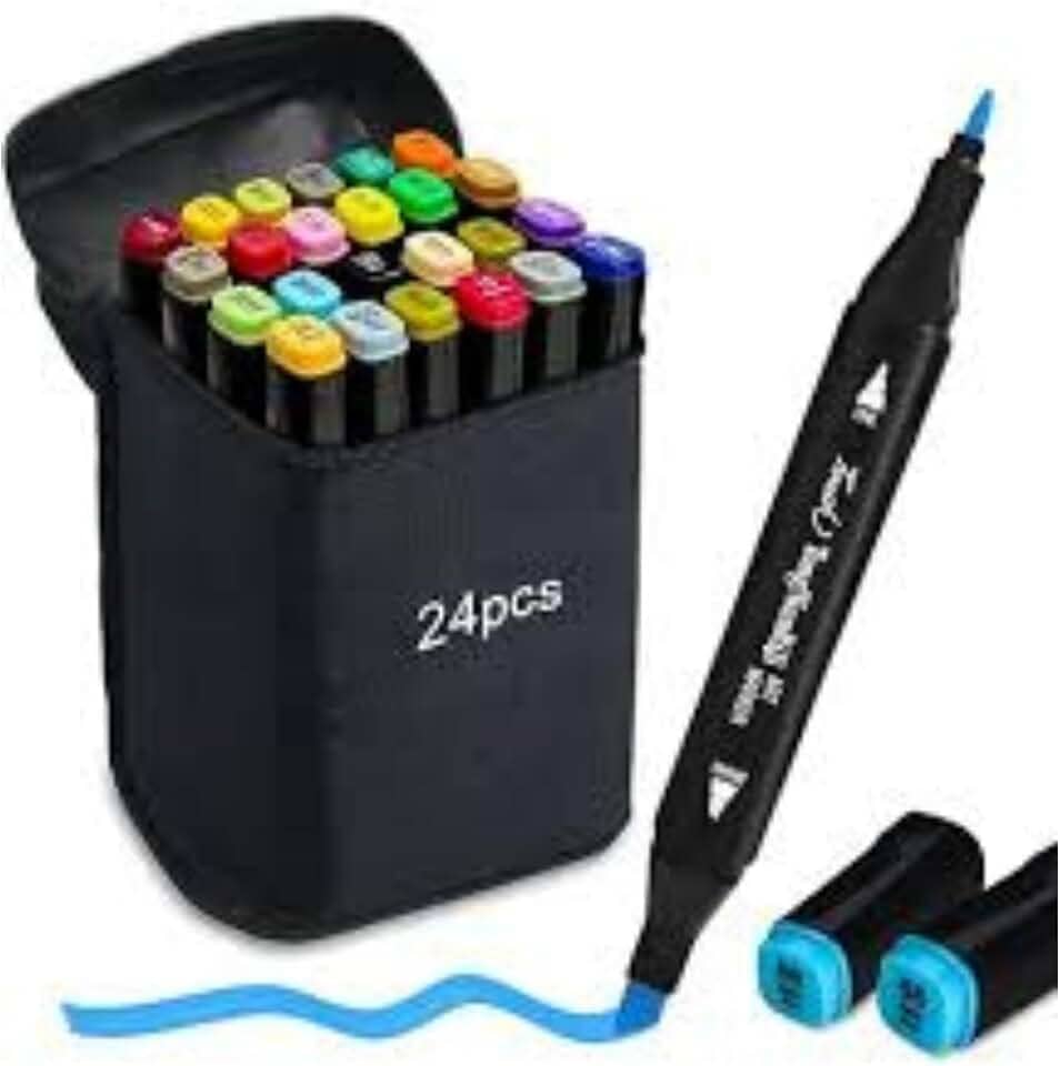 Kit Canetinhas Para Pintar Bobbie Goods | Caneta Marcador Permanente Para Colorir | Estojo Para Desenho Profissional | 24 Cores | Conjunto Kit De Canetinhas Pontas Duplas | Cores Vivas