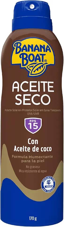 Banana Boat Bronzeador Óleo Aerossol FPS 15 170ml | Com Cenoura e Óleo de Coco | Proteção Solar Moderada e Pele Hidratada
