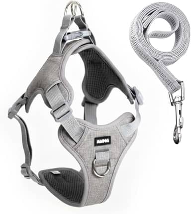 Coleira Peitoral Antipuxão Comfort com Guia de Passeio (M, Cinza)