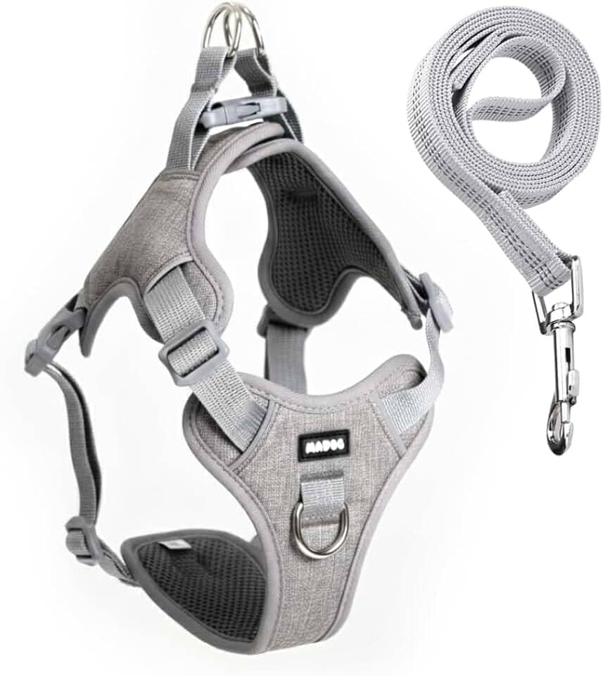 Coleira Peitoral Antipuxão Comfort com Guia de Passeio (M, Cinza)