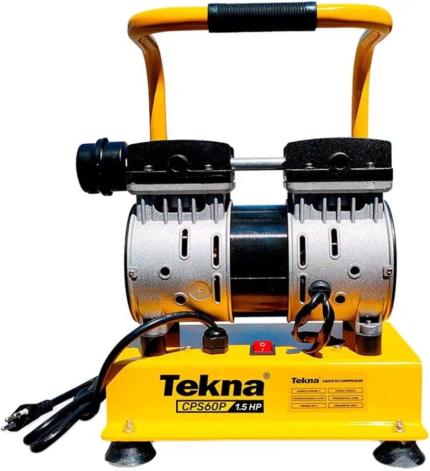 Tekna Compressor de Ar Direto CPS60P 1,5HP 150L/min 8BAR Isento de Óleo 220V – Compacto, Silencioso e Ideal para Poços Semi-Artesianos, Limpeza e Pulverização