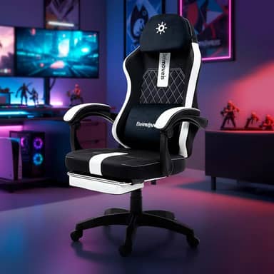 Cadeira Gamer Escritório Tecido Respirável Black Reclinável Apoio De Pé Função Massagem Bmg1 Belmóveis