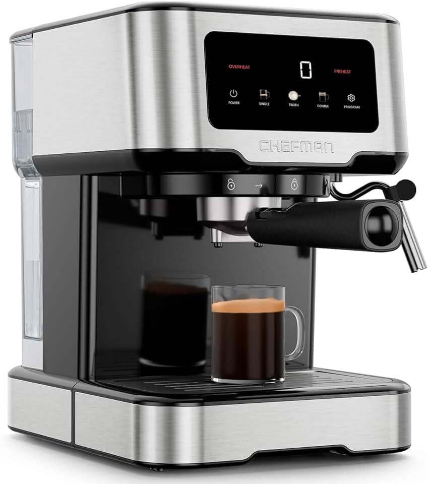 Chefman Máquina de café expresso CraftBrew, máquina de café expresso digital com bomba de 15 bar com varinha de vapor para latte e cappuccino, máquina de café expresso compacta com reservatório de