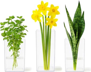 Kit 3 Vasos Decorativos para Flores e Plantas, Acrílico Transparente