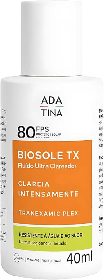 Ada Tina Protetor Solar Facial Fluido Ultra Clareador Biosole TX Fps 80 40ml | Toque Seco | Para Peles com Manchas e Melasma | com Ácido Tranexâmico e Niacinamida | Alta Proteção Solar