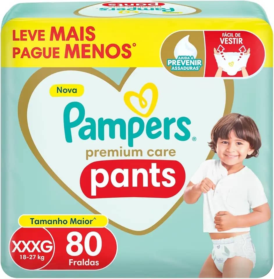 Fralda Pampers Premium Care Pants Tamanho XXXG, Fácil de Vestir, 80 Unidades