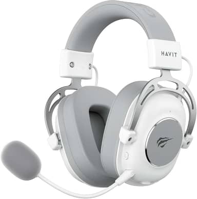 Havit Headphone Fone de Ouvido H2002YG White, Quad-Mode, Sem Fio e Com Fio, Wireless 2.4GHz, Bluetooth, USB, 3,5mm, Gamer, com Microfone Destacável Com Cancelamento de Ruído, Falante 50mm, Branco