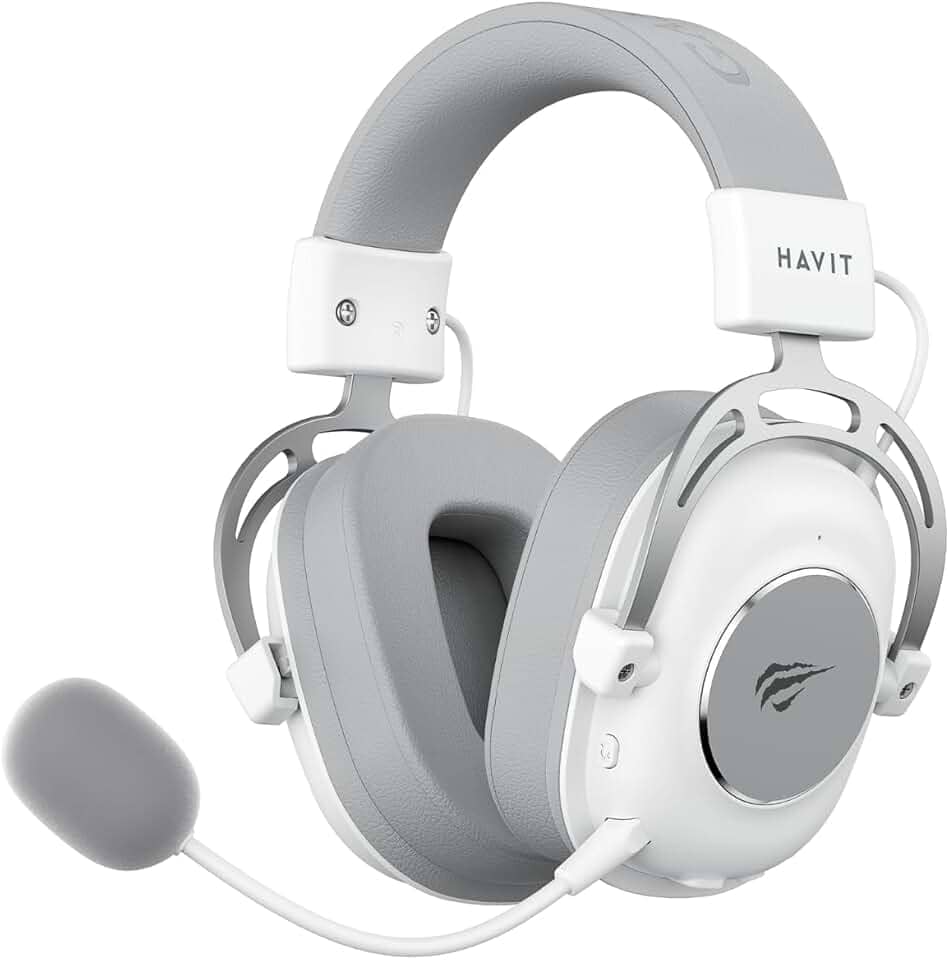 Havit Headphone Fone de Ouvido H2002YG White, Quad-Mode, Sem Fio e Com Fio, Wireless 2.4GHz, Bluetooth, USB, 3,5mm, Gamer, com Microfone Destacável Com Cancelamento de Ruído, Falante 50mm, Branco