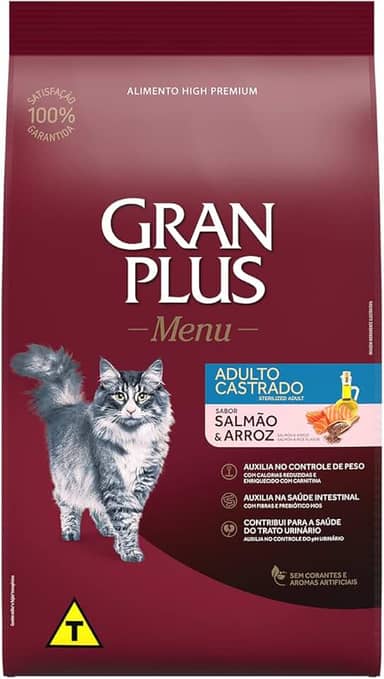 Ração para Gatos Castrados Gran Plus Salmão e Arroz 3Kg