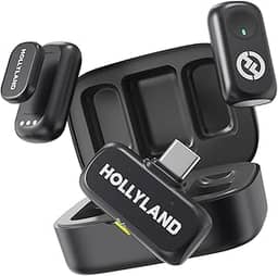 Hollyland LARK A1 Duo – Microfone Sem Fio Mini para iPhone 15/16 e Android (2TX + USB-C RX + Case de Carregamento), Microfone Magnético para YouTube, TikTok, Podcast e Entrevistas (Preto)