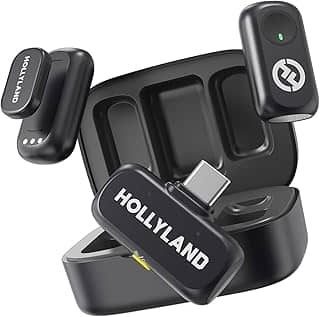 Hollyland LARK A1 Duo – Microfone Sem Fio Mini para iPhone 15/16 e Android (2TX + USB-C RX + Case de Carregamento), Microfone Magnético para YouTube, TikTok, Podcast e Entrevistas (Preto)