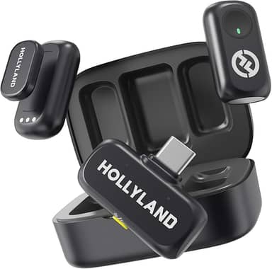 Hollyland LARK A1 Duo – Microfone Sem Fio Mini para iPhone 15/16 e Android (2TX + USB-C RX + Case de Carregamento), Microfone Magnético para YouTube, TikTok, Podcast e Entrevistas (Preto)
