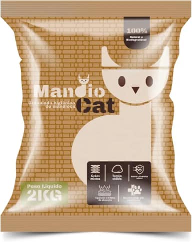 Areia Higiênica Biodegradavel Mandioca para Gatos Mndiocat 2kg Extra Fina