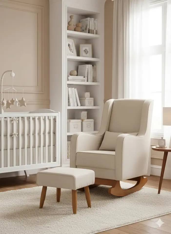 Poltrona De Amamentação Com Balanço + Puff Retangular e Almofada Para Quarto Sala Recepção Lazer