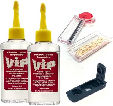 2 Fluído Vip 60ml cada + Pedra (6), Pavio (10cm) e Vedação (1) kit para Isqueiros recarregável classicos, tipo flip