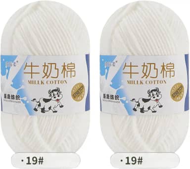 Pacote com 2 fios de algodão macio para crochê e tricô, roupas, suéteres, chapéus, cachecóis e shaw (19-branco)