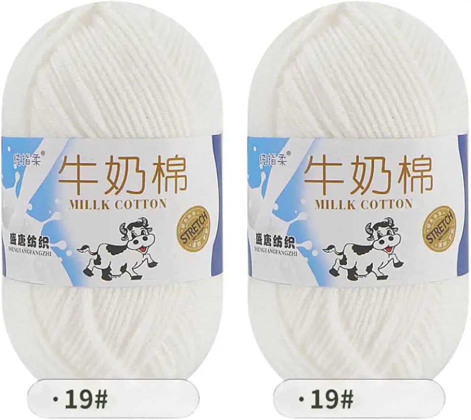 Pacote com 2 fios de algodão macio para crochê e tricô, roupas, suéteres, chapéus, cachecóis e shaw (19-branco)