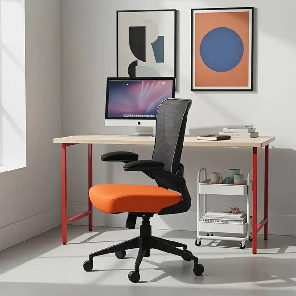 Cadeira Escritorio Ergonomica e Confortável DT3 Vita com revestimento Mesh Spandex+Tecido Softex, braço retrátil até 90º,Espuma Injetada, Certificada NR-17 (Orange)