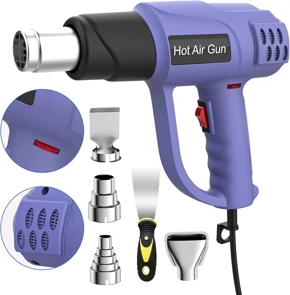 Soprador Térmico Profissional 2000W 110V, Pistola de Ar Quente com Controle de Temperatura 60°C~600°C, 2 Velocidades, Proteção Contra Sobrecarga e 5 Bicos para Envelopamento, Artesanato e Eletrônicos