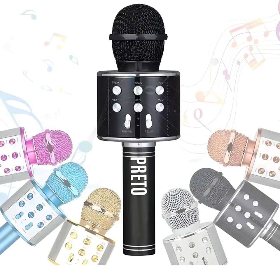 Microfone Infantil Karaoke Sem Fio Recarregável USB para Crianças Menina Menino Festas e Eventos Portátil (PRETO)