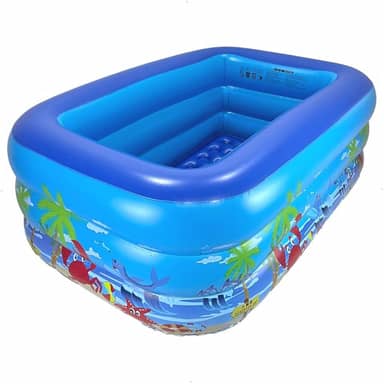 Piscina Inflável Infantil Retangular para Família - Fácil de Montar, Assoalho Almofadado, 120x40cm, 225L, Boia Infantil, Verão Divertido e Seguro (Azul)