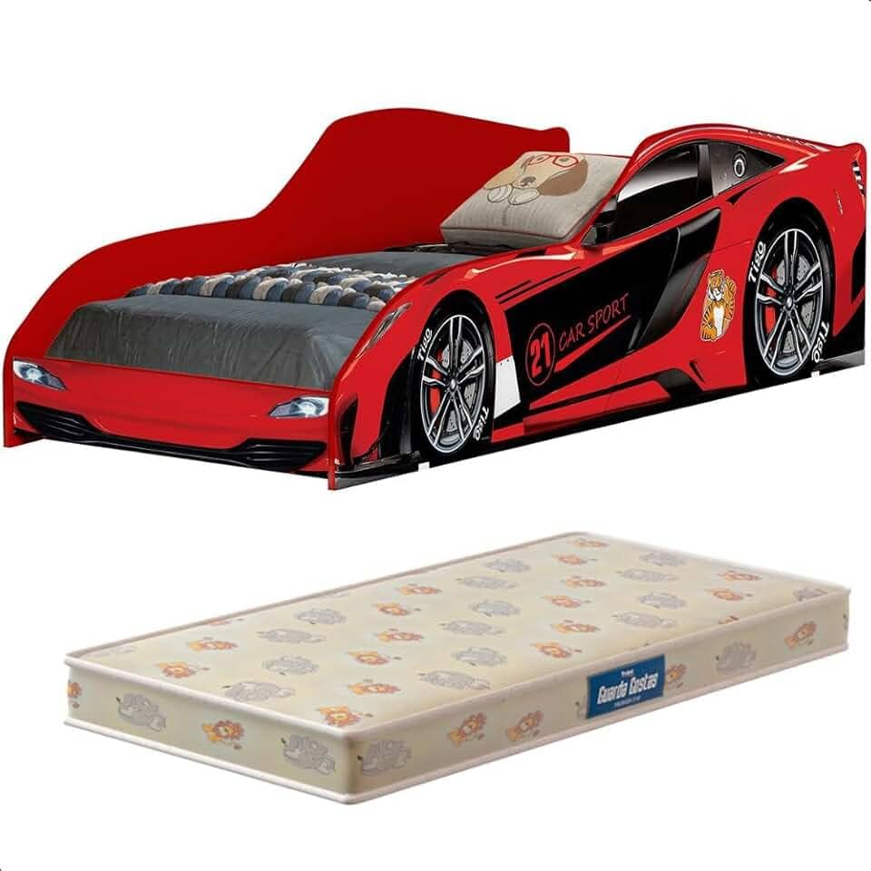 Cama Infantil com Colchão Carro Vermelho