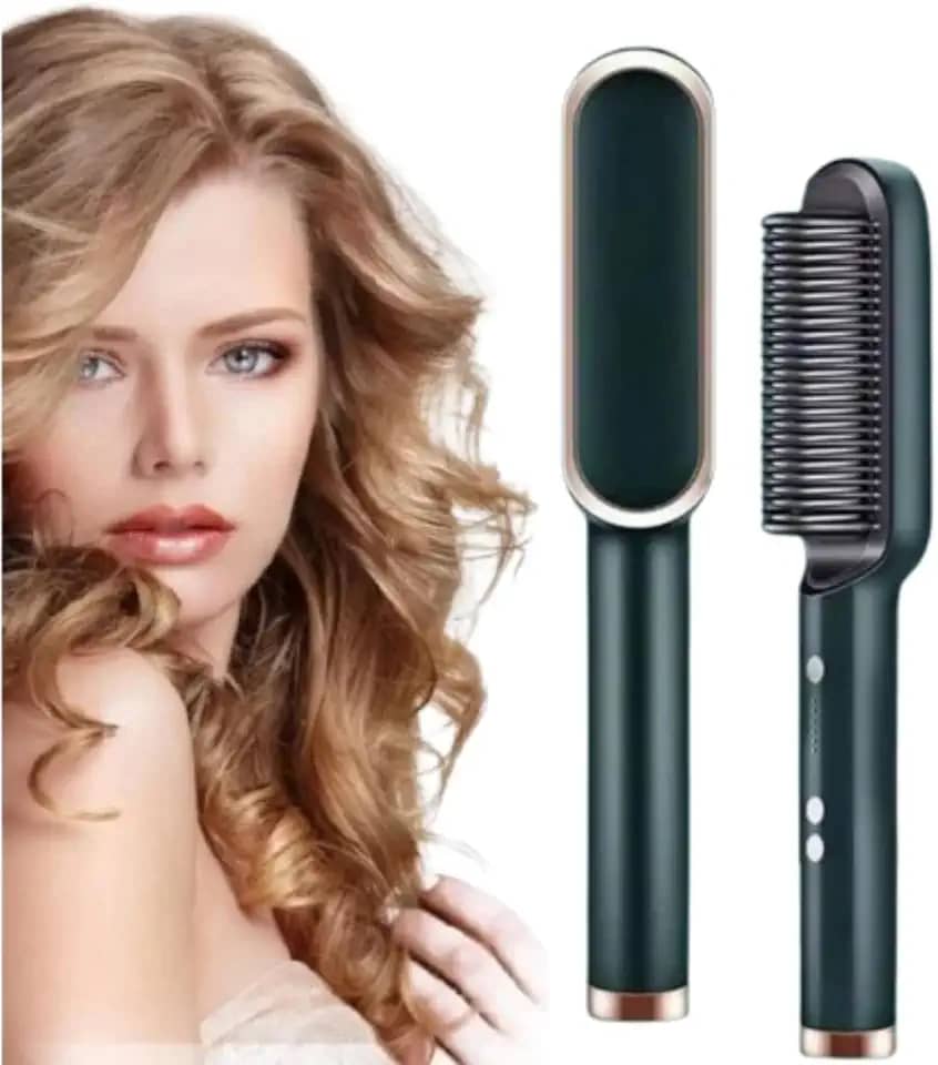 Escova Alisadora de Cabelo 3 em 1 Bivolt | Para Cabelos Finos, Grossos, Cacheados e Crespos | Pente Multifuncional Potente até 200°C | Com Fio - Premium