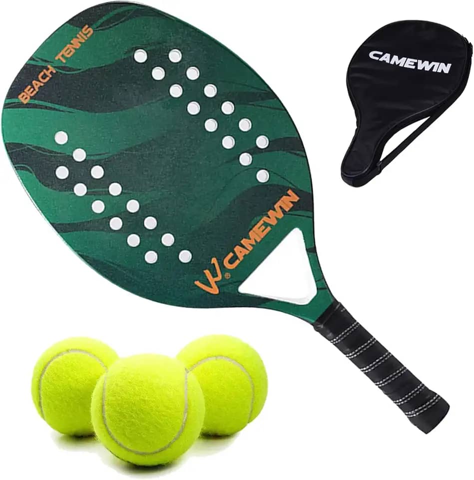 Kit Raquete Para Beach Tennis Profissional em Fibra Carbono Com Capa Protetora e 3 Bolinhas de Beach Tennis Para Iniciantes e Profissionais