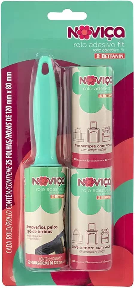 Noviça - Rolo Adesivo Fit com 25 Folhas Tira Pelos, Acompanha 2 Refis, Bettanin