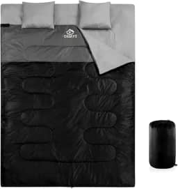 oaskys Saco de dormir duplo para adultos com 2 travesseiros – Queen Size GG Saco de dormir à prova d'água para todas as estações, acampamento, caminhada, mochilão, 2 pessoas, sacos de dormir para clima frio e quente