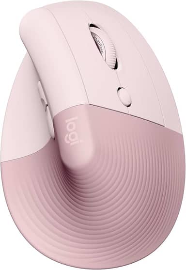 Mouse Sem Fio Logitech Lift Vertical com Design Ergonômico para Redução de Tensão Muscular, Cliques Silenciosos, Conexão Bluetooth ou USB Logi Bolt, Compatível com Windows/macOS/iPadOS - Rosa