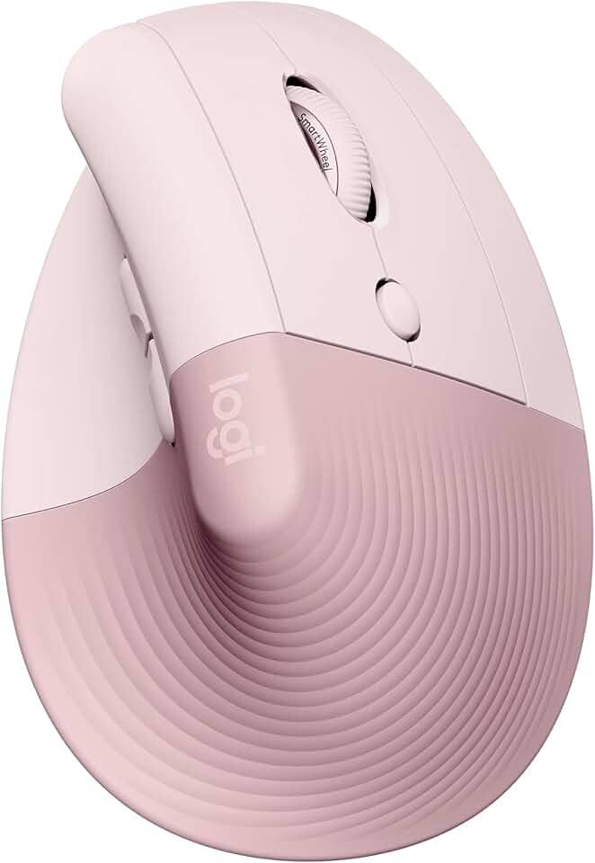 Mouse Sem Fio Logitech Lift Vertical com Design Ergonômico para Redução de Tensão Muscular, Cliques Silenciosos, Conexão Bluetooth ou USB Logi Bolt, Compatível com Windows/macOS/iPadOS - Rosa