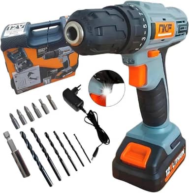 Furadeira parafusadeira sem fio de 10mm NKF FP12X + accesorios com maleta de transporte 127/220V 50Hz/60Hz