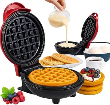 Mini Máquina de Waffle Elétrica Bivolt (110V/220V) | 350W Compacta e Antiaderente | Waffle, Panqueca, Omelete e Sanduíche | Portátil para Lanches Rápidos, Viagem e Cozinhas Pequenas