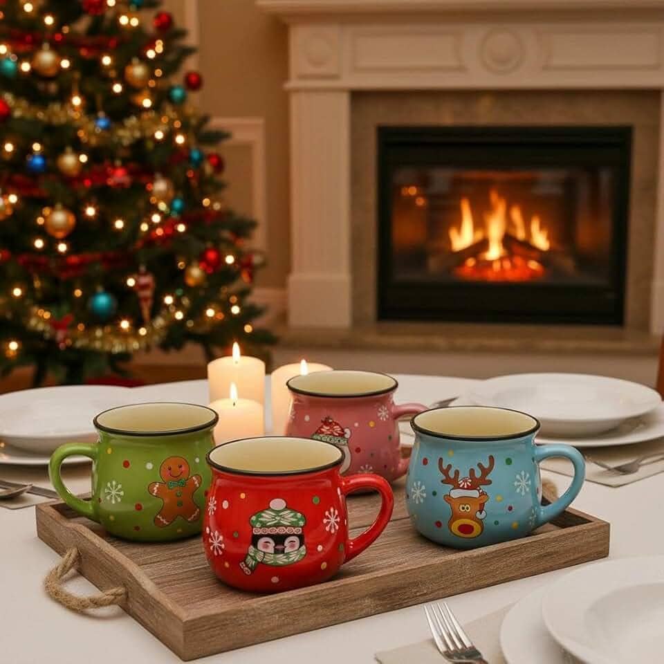 Conjunto de canecas de Natal 145 g Papai Noel Ursinho Rena Pinguim Caneca de Café Vermelha Verde Natal Cerâmica Canecas de Café para Casa Escola Escritório Mesa Centro de Mesa Presente de Ano Novo