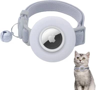 Coleira para gatos AirTag, coleira GPS para gatos com suporte Apple AirTag, coleiras rastreadoras de gatos com faixa elástica de segurança para meninas, meninos, filhotes e gatinhos, cinza