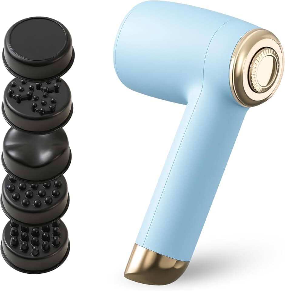 Massageador Elétrico Corporal Portátil, 5 Cabeças de Massagem, Bateria Recarregável USB-C, Alívio Muscular e Drenagem Linfática, Plástico ABS, 25W, Design Ergonômico (Azul)