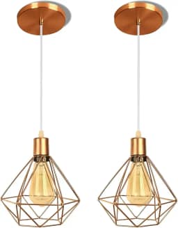 Pendentes Luminárias de Teto Aramado Diamante Dourado Kit 2